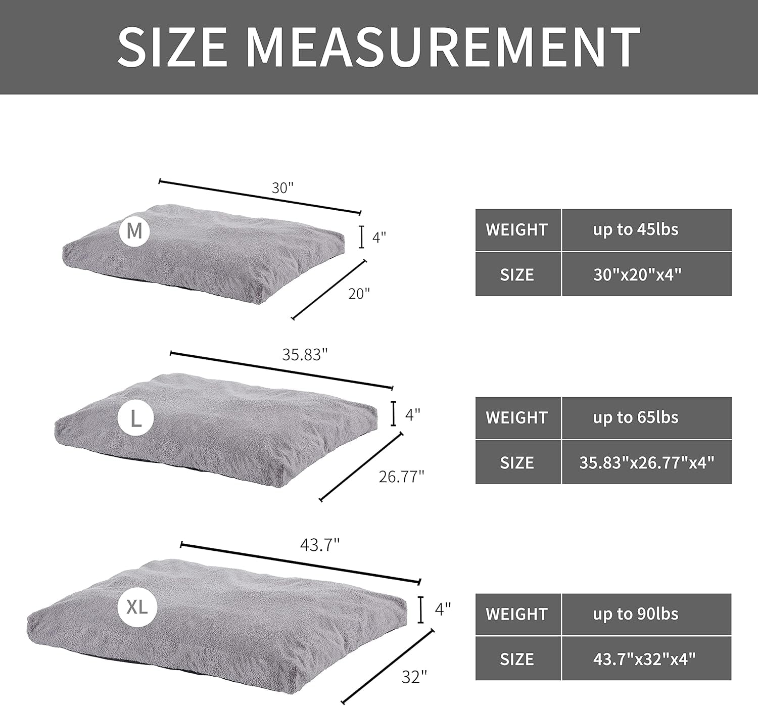 Large Orthopedic Shredded Memory Foam Dog Bed for Medium,Extra Large Dogs, Pet Cats Beds Pillow Mattress with Removable Washable Cover& Non-Slip Bottom,Size-L