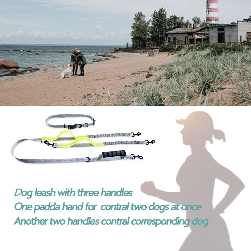 Running Dog Leash for 2 Dog, Double Dog Leash, 360 Swivel No Tangle Bungees Double Leash for Dog, Shock Absorbing Reflective Hands Free Dog Leash, Two Dog Leash for Walking Training, Yellow