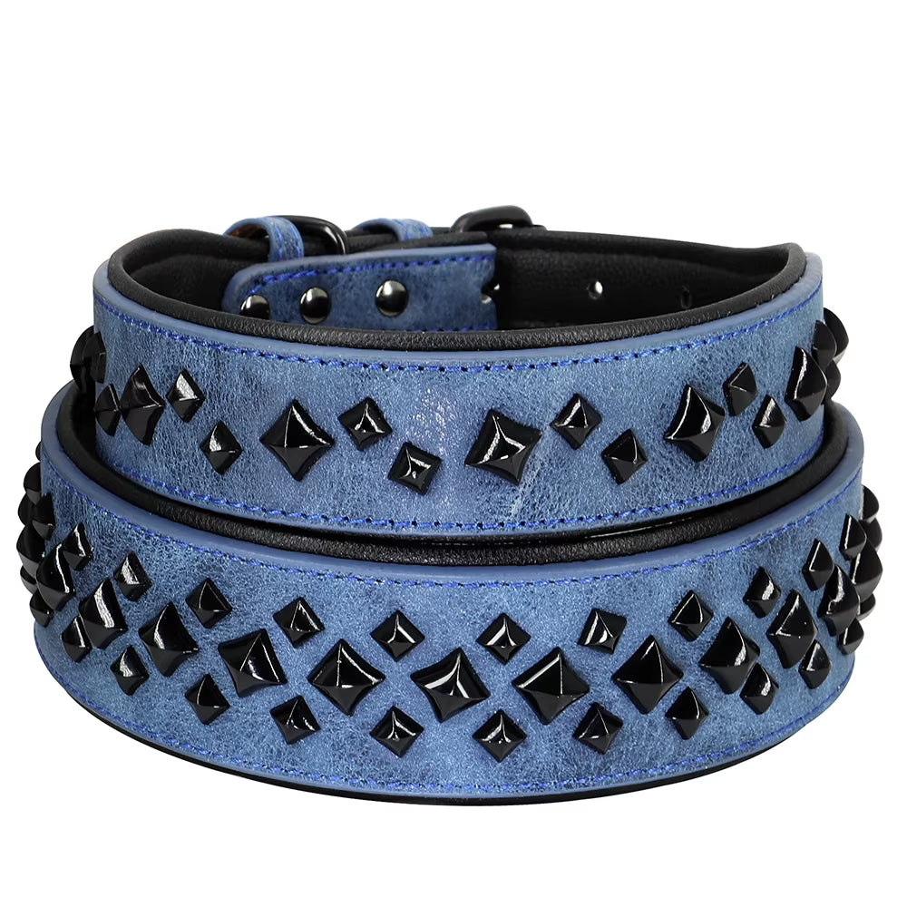 Cool Spiked Studded Dog Collar Luxurious Leather Dog Necklace Collars Big Dogs Necklace Adjustable for Medium Large Dogs Pitbull