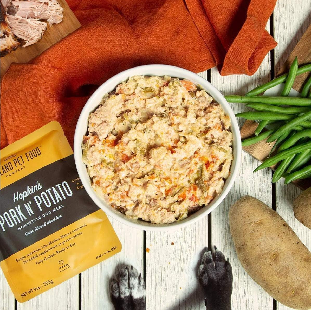 Hopkin'S Pork 'N' Potato All Natural Dog Food, Fully Cooked Microwavable Meal Pouches, Grain & Gluten-Free, USA Made, 4 Pack (4 X 9Oz)