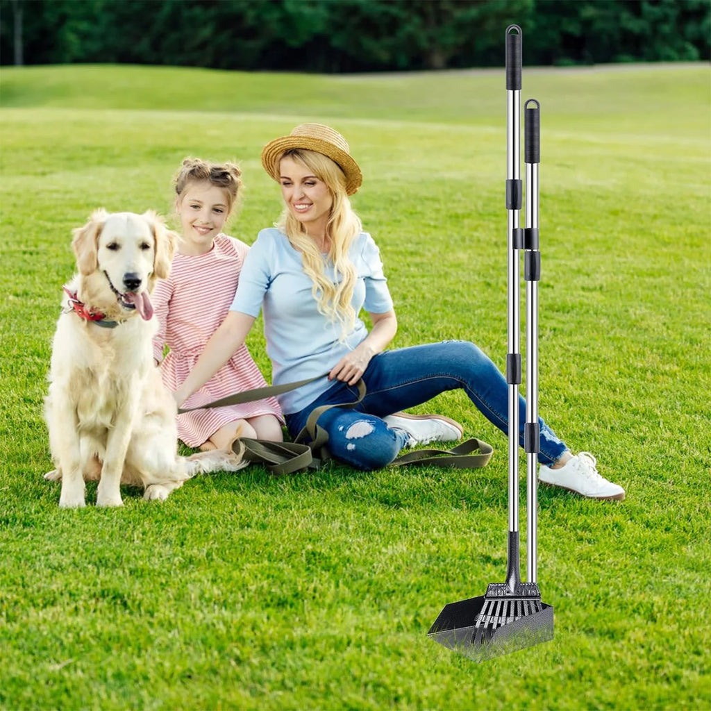 Pet Pooper Scooper, Height Adjustable Dog Poop Scoop Removal Picker with Long Handle Extra Large Tray - Easy to Wash