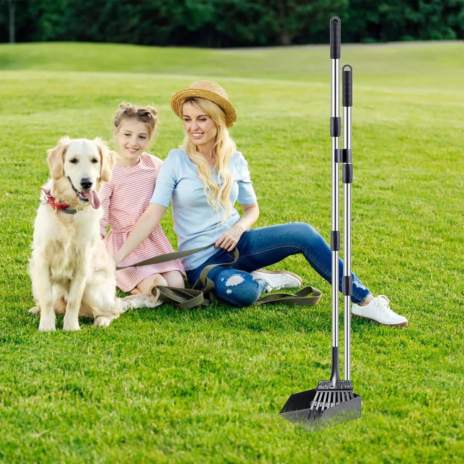 Pet Pooper Scooper, Height Adjustable Dog Poop Scoop Removal Picker with Long Handle Extra Large Tray - Easy to Wash