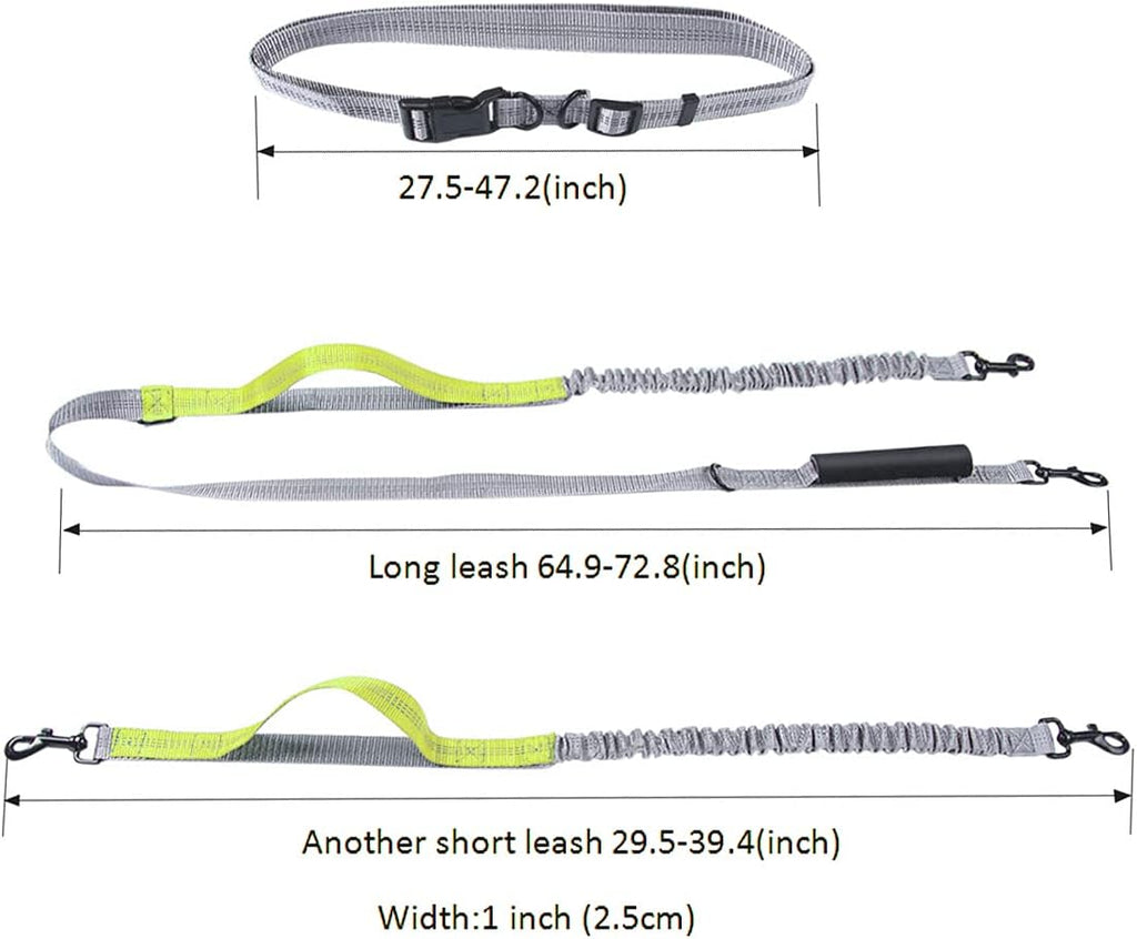 Running Dog Leash for 2 Dog, Double Dog Leash, 360 Swivel No Tangle Bungees Double Leash for Dog, Shock Absorbing Reflective Hands Free Dog Leash, Two Dog Leash for Walking Training, Yellow