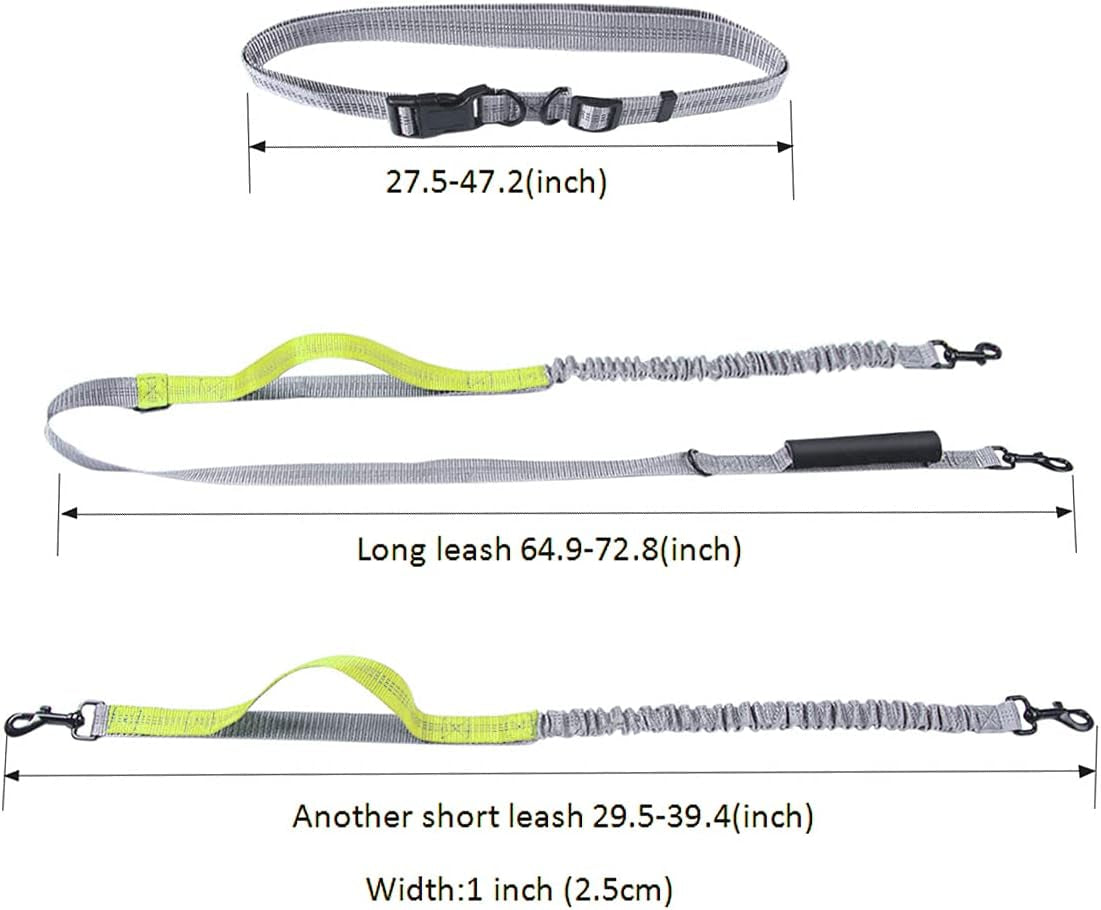 Running Dog Leash for 2 Dog, Double Dog Leash, 360 Swivel No Tangle Bungees Double Leash for Dog, Shock Absorbing Reflective Hands Free Dog Leash, Two Dog Leash for Walking Training, Yellow