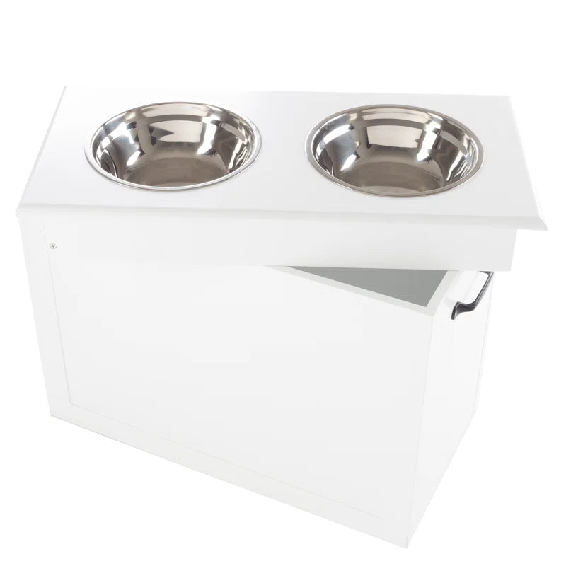 Elevated Dog Bowls with Storage, White