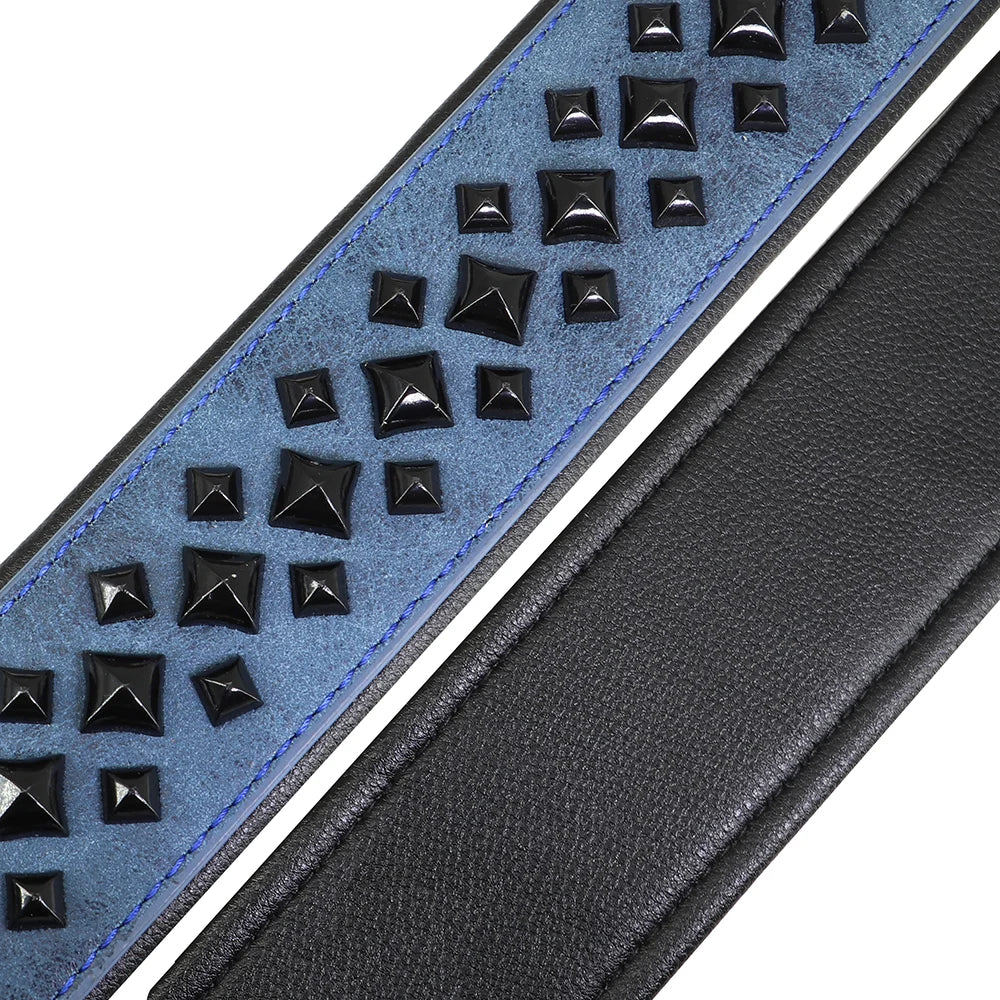 Cool Spiked Studded Dog Collar Luxurious Leather Dog Necklace Collars Big Dogs Necklace Adjustable for Medium Large Dogs Pitbull