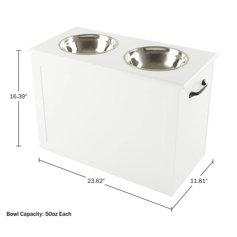 Elevated Dog Bowls with Storage, White