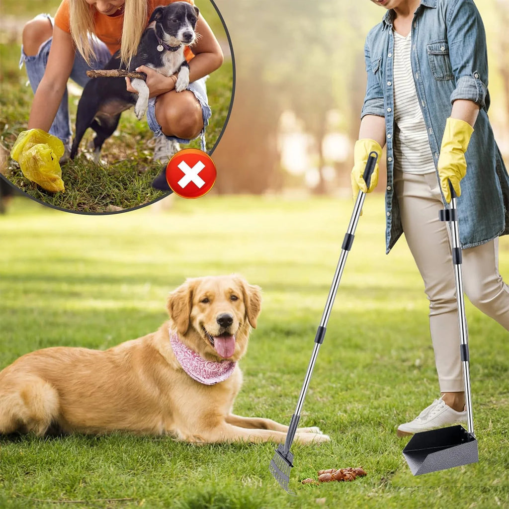 Pet Pooper Scooper, Height Adjustable Dog Poop Scoop Removal Picker with Long Handle Extra Large Tray - Easy to Wash