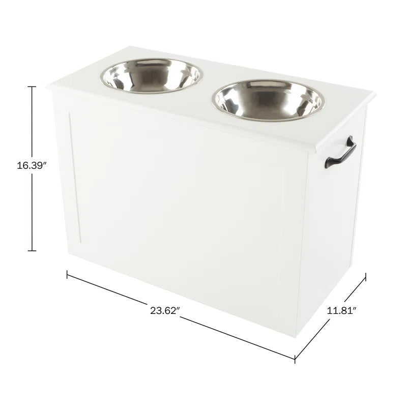 Elevated Dog Bowls with Storage, White
