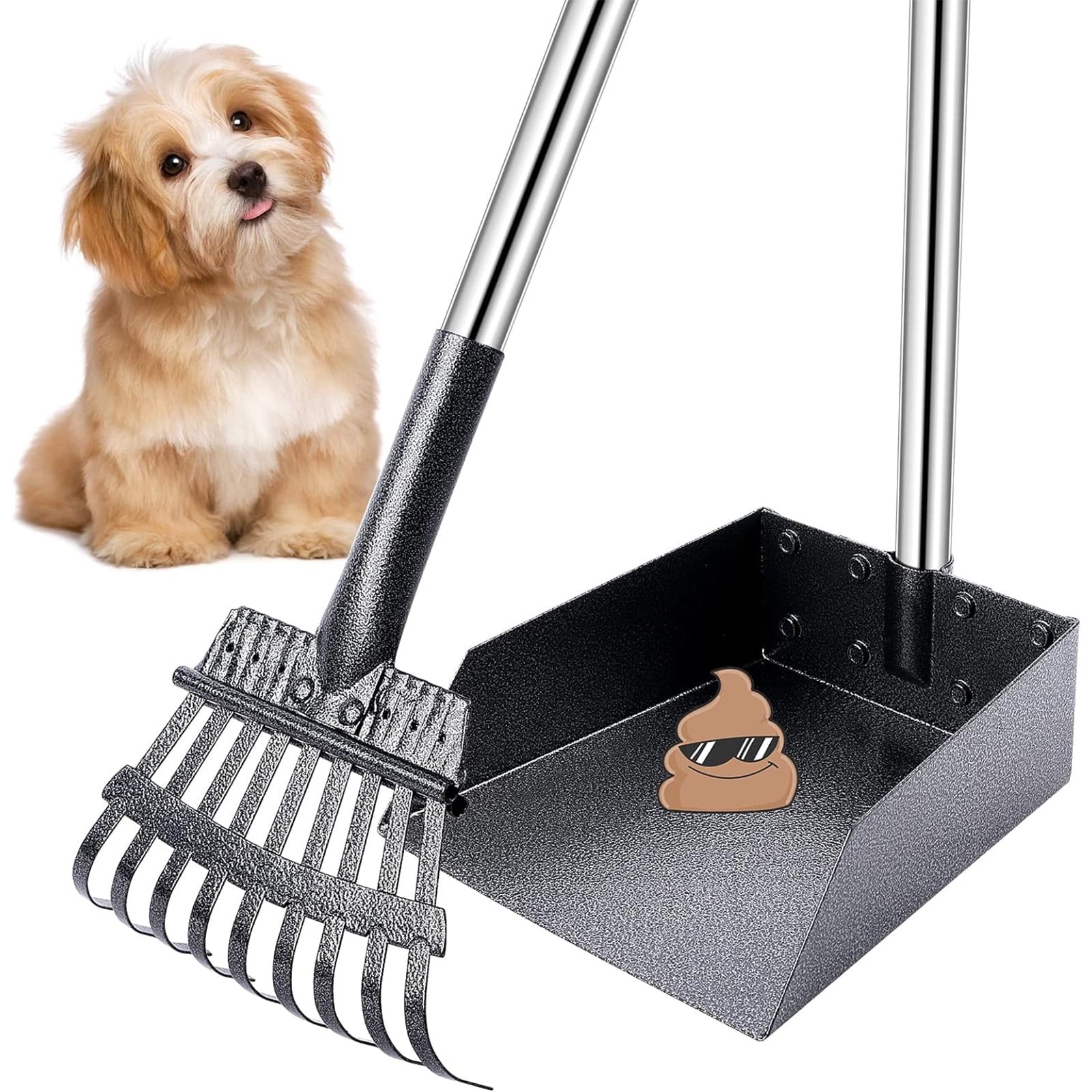 Pet Pooper Scooper, Height Adjustable Dog Poop Scoop Removal Picker with Long Handle Extra Large Tray - Easy to Wash