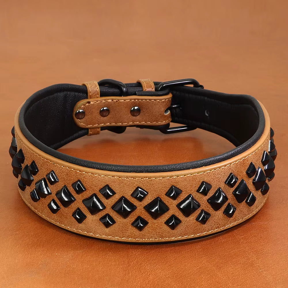 Cool Spiked Studded Dog Collar Luxurious Leather Dog Necklace Collars Big Dogs Necklace Adjustable for Medium Large Dogs Pitbull