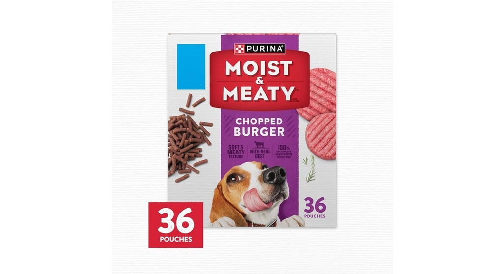 Purina Moist and Meaty Dog Food Chopped Burger Soft Dog Food Pouches - 36 Ct.