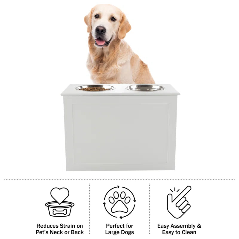 Elevated Dog Bowls with Storage, White