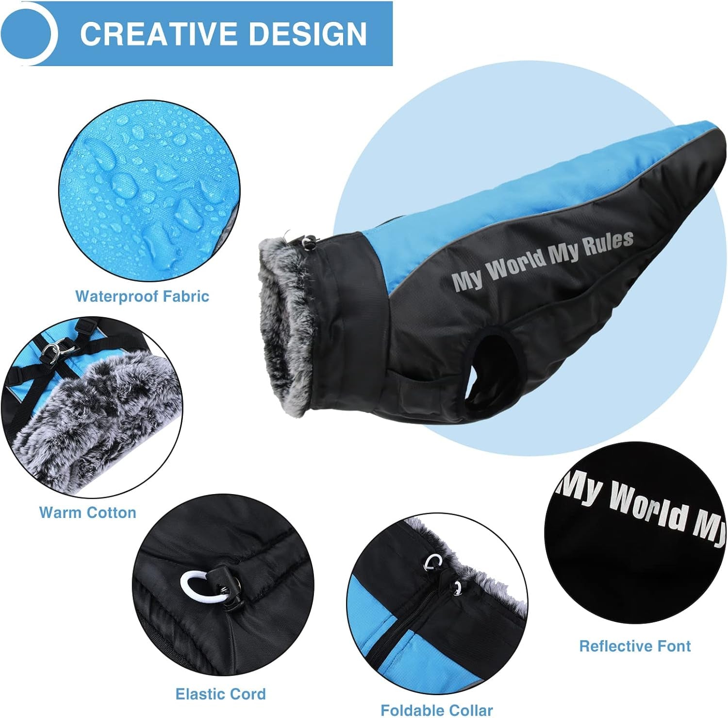 Warm Dog Coats with Harness Attached, Windproof Dog Winter Jacket with Harness, Reflective Winter Jacket for Dogs with Harness, Dog Jacket XL, XL Dog Coats for Winter Blue XL