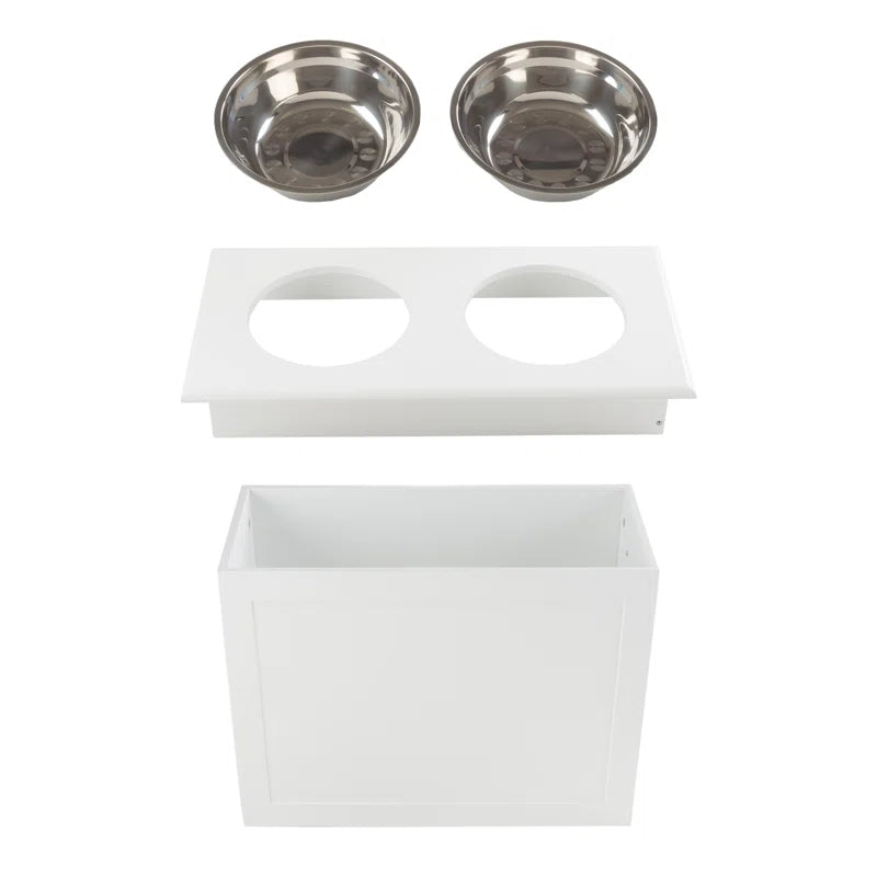 Elevated Dog Bowls with Storage, White