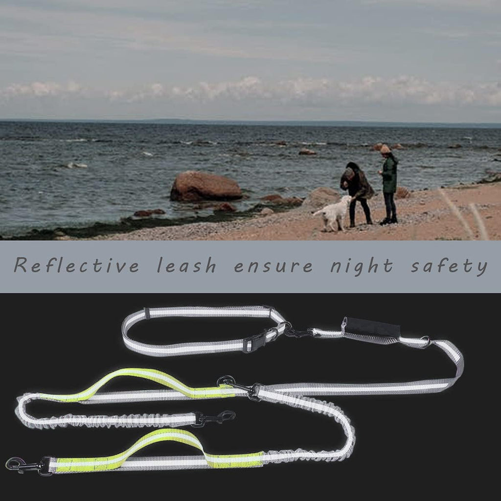 Running Dog Leash for 2 Dog, Double Dog Leash, 360 Swivel No Tangle Bungees Double Leash for Dog, Shock Absorbing Reflective Hands Free Dog Leash, Two Dog Leash for Walking Training, Yellow