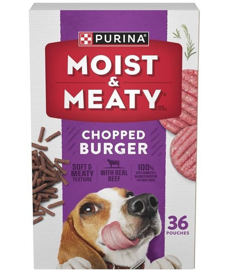 Purina Moist and Meaty Dog Food Chopped Burger Soft Dog Food Pouches - 36 Ct.