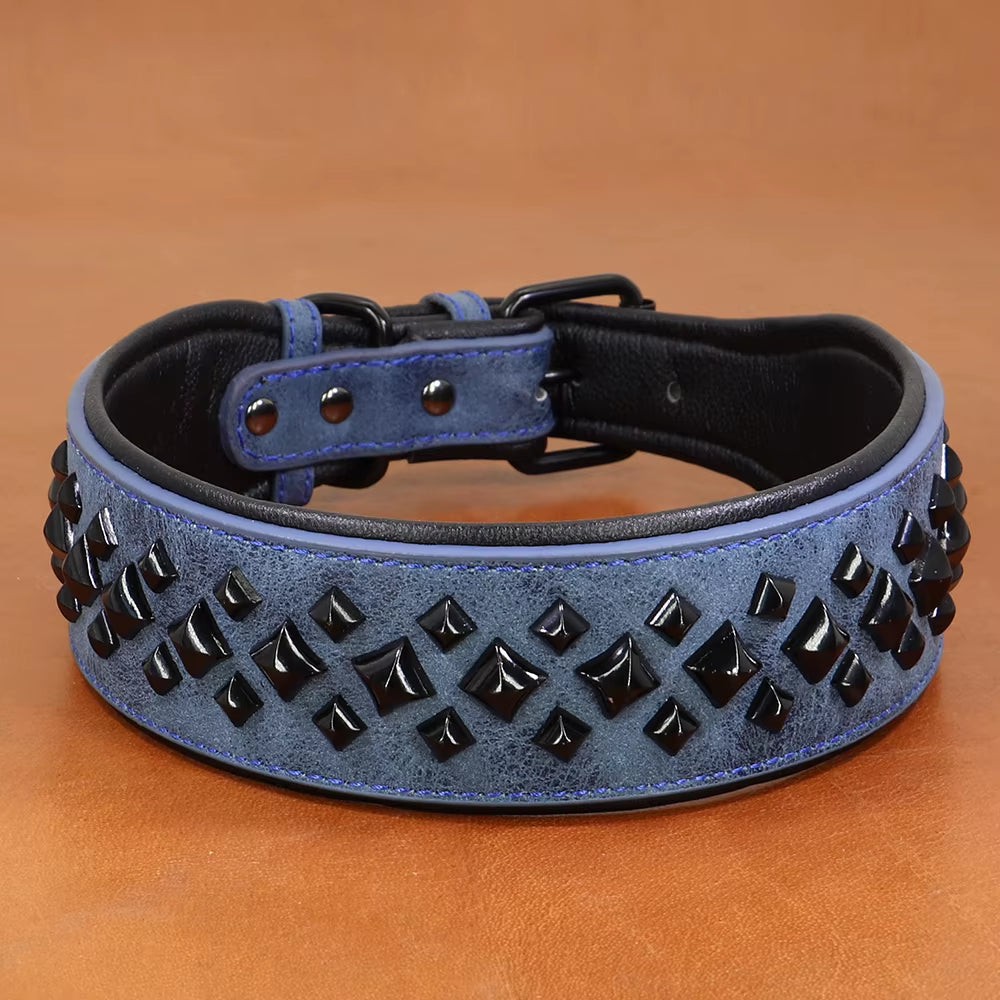 Cool Spiked Studded Dog Collar Luxurious Leather Dog Necklace Collars Big Dogs Necklace Adjustable for Medium Large Dogs Pitbull